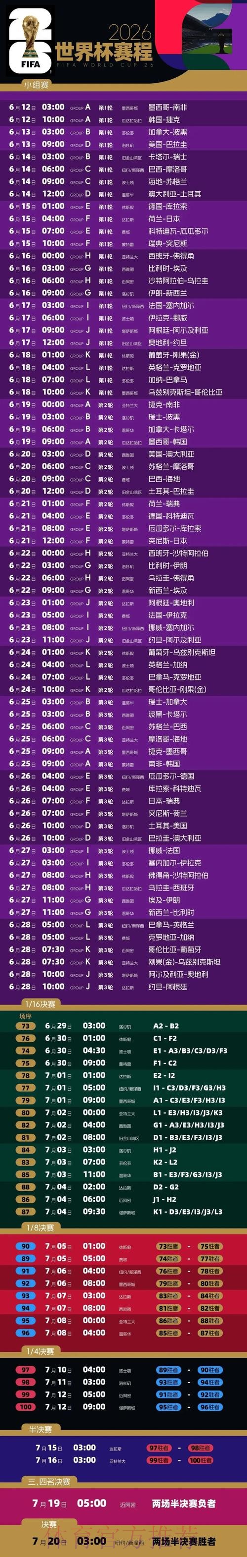 2026世界杯每日赛程官方发布实时赛程实时查看 2026世界杯每日赛程官方发布实时赛程实时查看